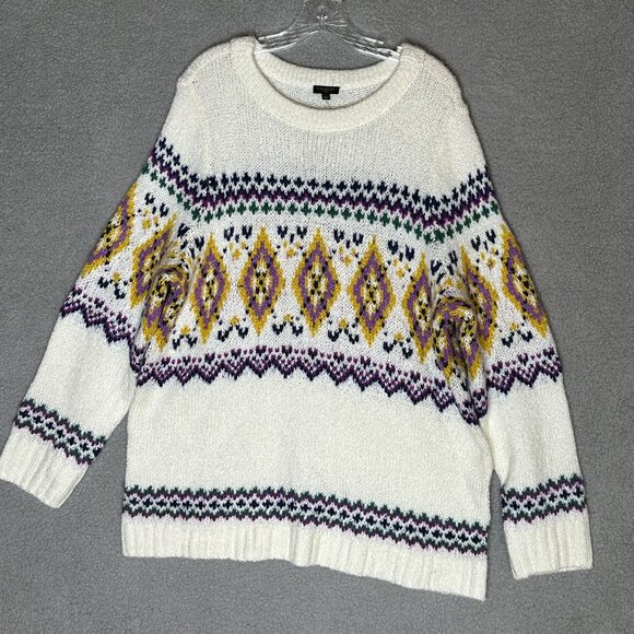 Talbots Plus Size 2X Fair Isle Knit Sweater Ivory Purple Yellow Geometric Nordic - Picture 1 of 11